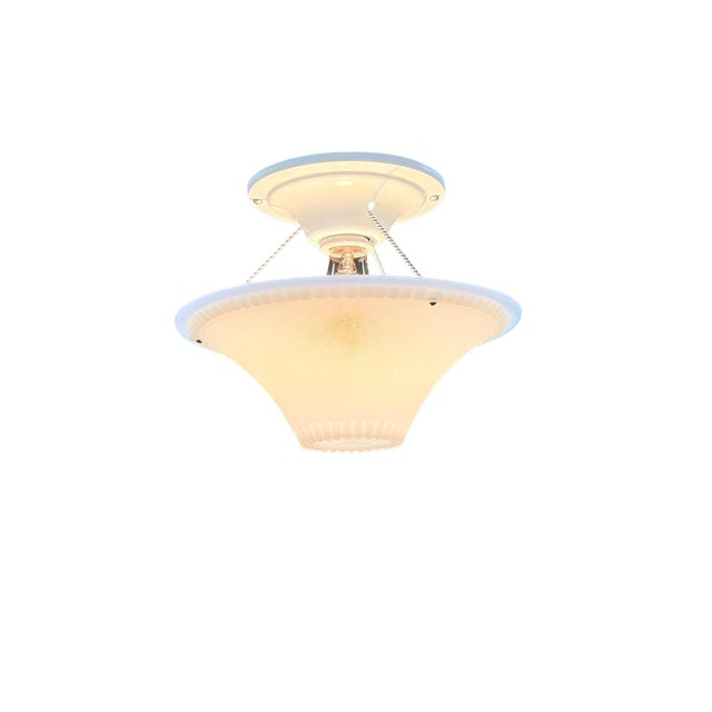 Glass 1940s Bead Chain Hanging Bowl Lights for a Bedroom or Hallway With Silver Oxide Milk Glass Shade on Metal Fixture New Paint For Sale - Image 7 of 8