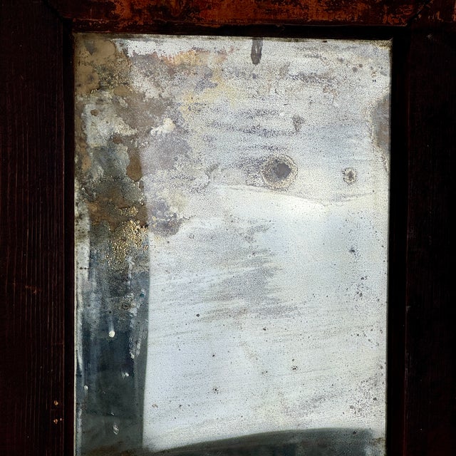 American Antique Primitive Distressed Wall Mirror in Wood Frame With Peeking Color For Sale - Image 3 of 10