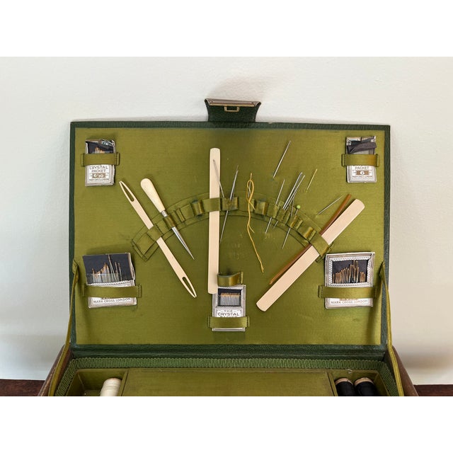 Early 20th Century Mark Cross Leather and Wicker Basket Sewing Box With Silk Lining For Sale - Image 18 of 18