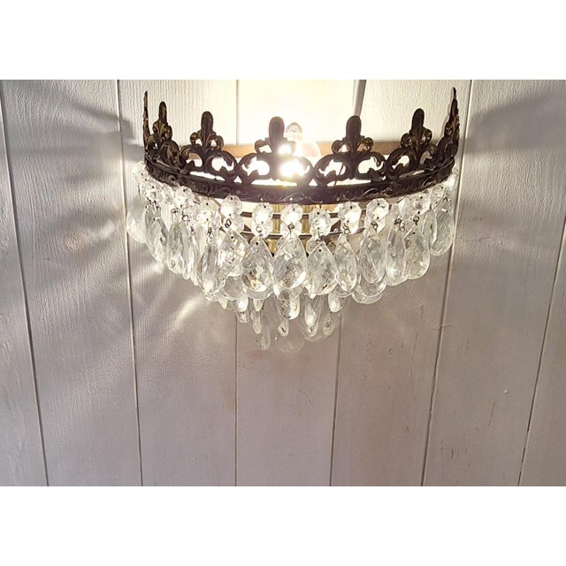 Vintage Wall Lamp with Brass Frame and Glass Pendants, 1970s For Sale - Image 3 of 8