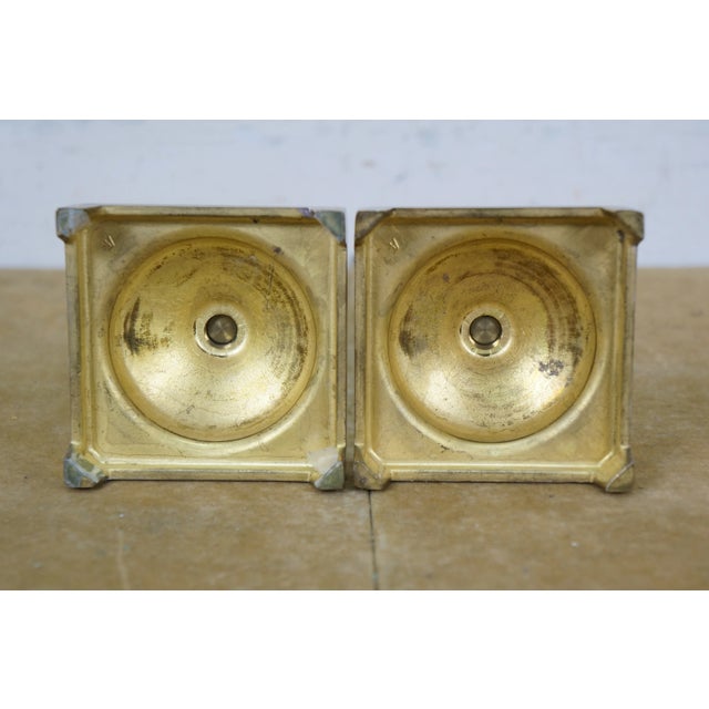 Vintage Colonial Style Solid Brass Candlesticks Candle Holders- a Pair For Sale - Image 10 of 13
