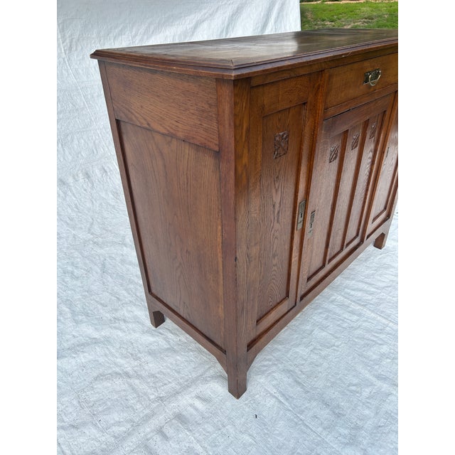 Vintage Mission Solid Oak Server Art & Craft Style Sideboard Attributed For Sale - Image 4 of 8