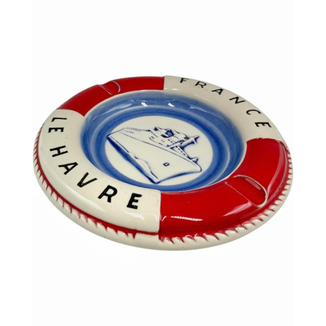 Vintage Ss France Le Havre Ocean Liner Nautical Ashtray For Sale - Image 4 of 11