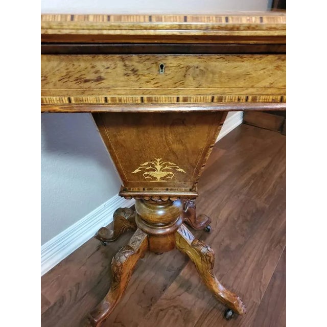 Victorian 19th Century English Regency Burl Walnut Marquetry Inlaid Games Table For Sale - Image 3 of 11