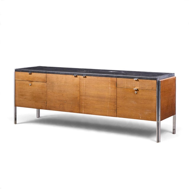 Mid-Century Modern Stow & Davis Mid Century Walnut, Leather and Chrome Credenza For Sale - Image 3 of 11