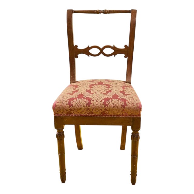 Chair in Red Damask Upholstery, 19th Century For Sale