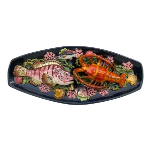 Mid-Century Large Oval Majolica Palissy Fish & Lobster Platter Vallauris