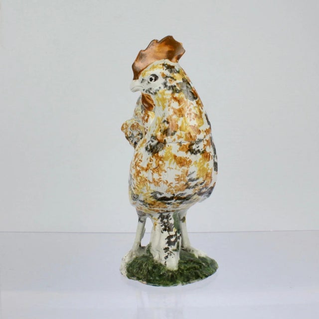 White Antique English Staffordshire Prattware Pottery Rooster or Cockrel Figurine For Sale - Image 8 of 13