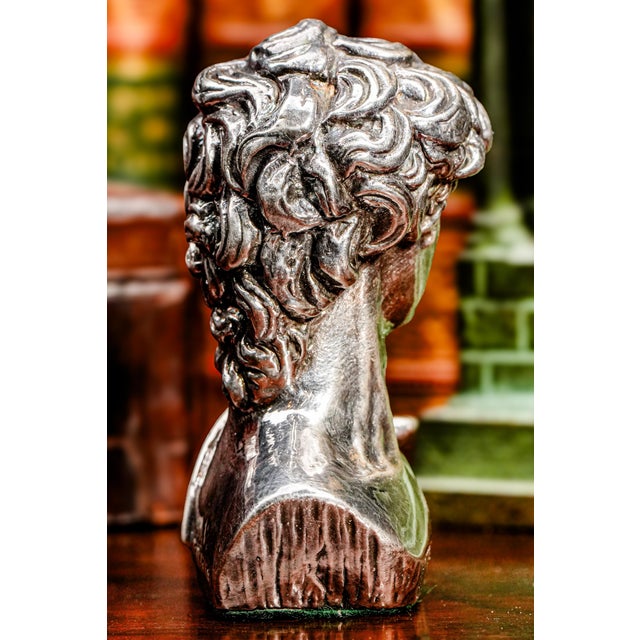 Metal High Relief Vintage Silver Metal Miniature Michelangelo David Art Bust Statue Sculpture Italy Home Decor For Sale - Image 7 of 12