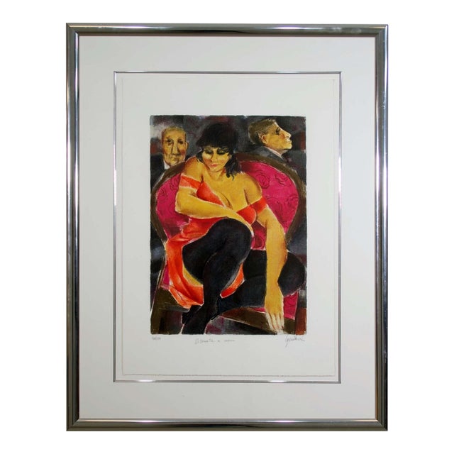 Remo Squillantini La Signora in Rosso Signed Lithograph 48/175 Framed 1980s For Sale