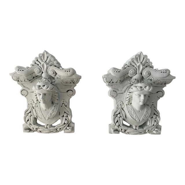 Pair of Vintage Plaster Relief Female Busts by Irving B Last For Sale