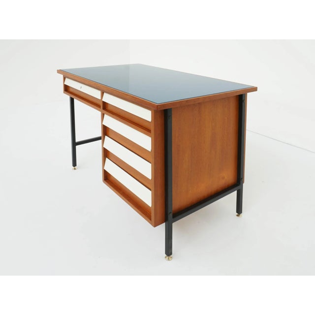 Ico Parisi Small Italian Desk with Drawers in Blue Glass, 1950s For Sale - Image 4 of 7