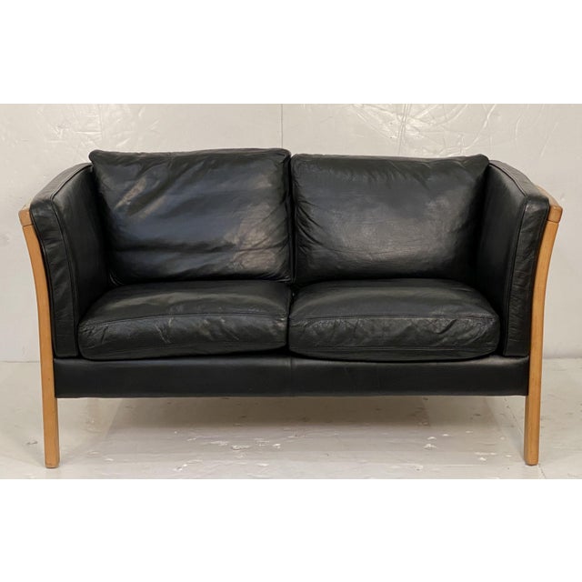 Mid-Century Modern Danish Modern Sofa of Leather and Beech by Stouby For Sale - Image 3 of 12