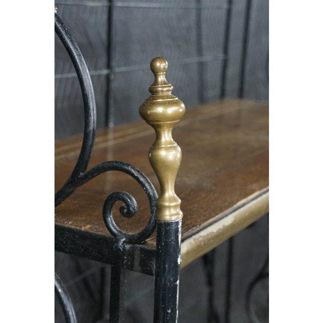 Vintage French Scrolled Iron & Brass Bakers Rack Etagere Wall Shelf Bookcase 86" For Sale - Image 9 of 18