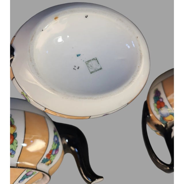 Phoenix Pottery Vintage Czech 3-Piece Hand Painted Phoenix China Lusterware Tea Set For Sale - Image 4 of 5