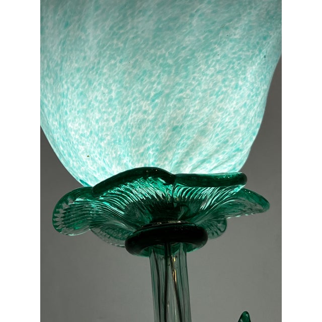 Italian Design Modern Aquamarine Green Art Glass Lit Flower Vase/Table Lamp For Sale - Image 4 of 9