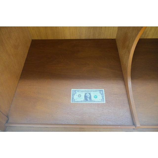 Brown Solid Teak Multiple Fitted Drawers Amber Textured Glass Doors Cabinet Credenza For Sale - Image 8 of 16