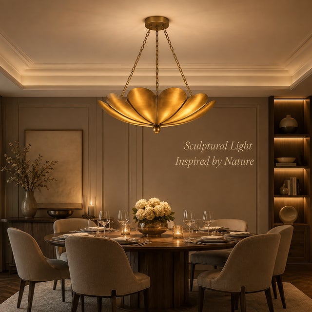 Gold Shell Pendant Chandelier Light, Modern Coastal Ceiling Fixture, Elegant Gold Decor for Living Room or Dining Area For Sale - Image 6 of 14