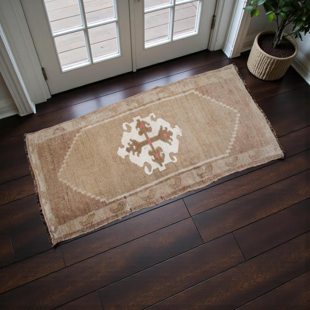 Traditional Small Turkish Rug Yastik Hand Knotted Undyed Organic Wool Petite Rug Mat Doormat - 19'' X 39'' For Sale - Image 3 of 14