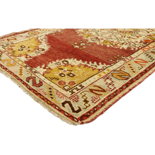 50129 Vintage Turkish Oushak Rug, 03'05 x 06'09. Steeped in Anatolian heritage, this hand-knotted wool vintage Turkish...