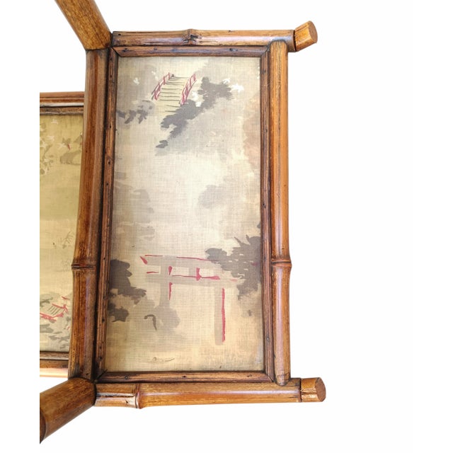 Brown Bamboo Etagere with Silk Shelves Painted with Asian Motifs attributed to Alfred Perret and Ernest Vibert, France, 1900s For Sale - Image 8 of 11