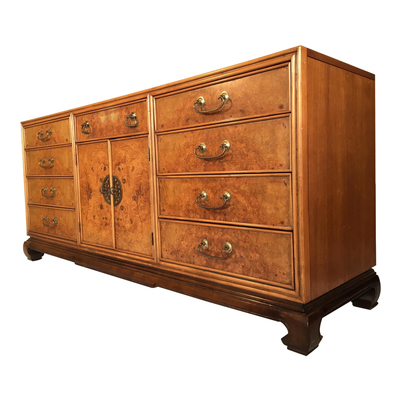 Asian Chinoiserie Burlwood 12Drawer Dresser by American of