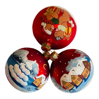 3 Vintage European Handpainted Glass Christmas Ornaments For Sale