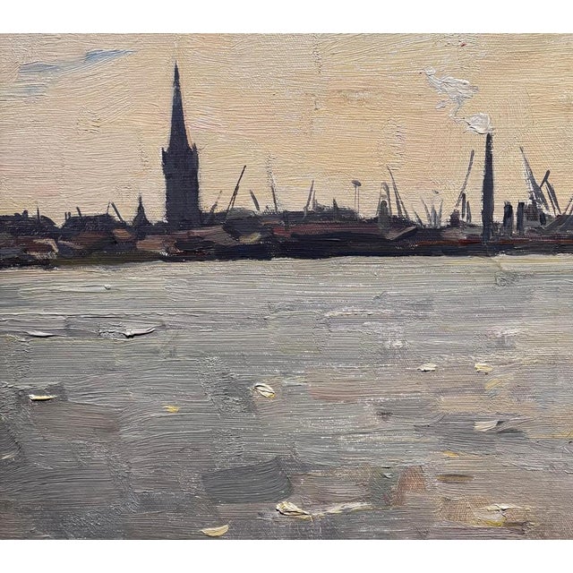 Boris Lavrenko, Backlight on the River, Northern European City, 1970s, Oil Painting For Sale - Image 4 of 8