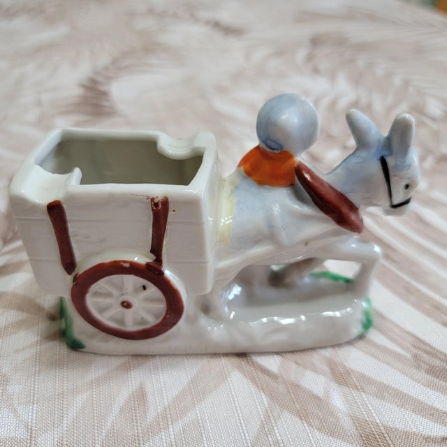 White Mid 20th Century Japan Ashtray Figurine Girl With Donkey and Cart For Sale - Image 8 of 12