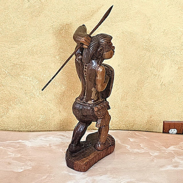 Vintage Hand-Carved Filipino Igorot Warrior Wood Sculpture – 23” For Sale - Image 4 of 18