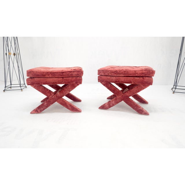 Pair of Red Brick X Base Billy Baldwin Mid Century Modern Window Benches MINT! For Sale - Image 6 of 11