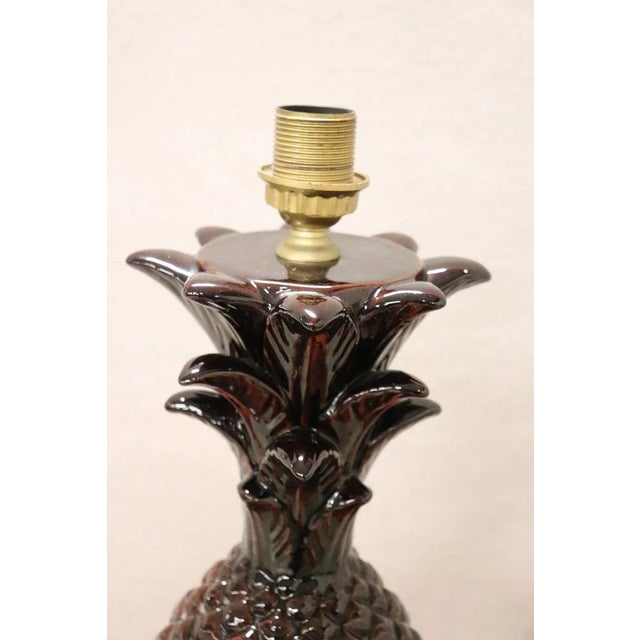 1970s Vintage Brown Pineapple Ceramic Table Lamp, 1970s For Sale - Image 5 of 11