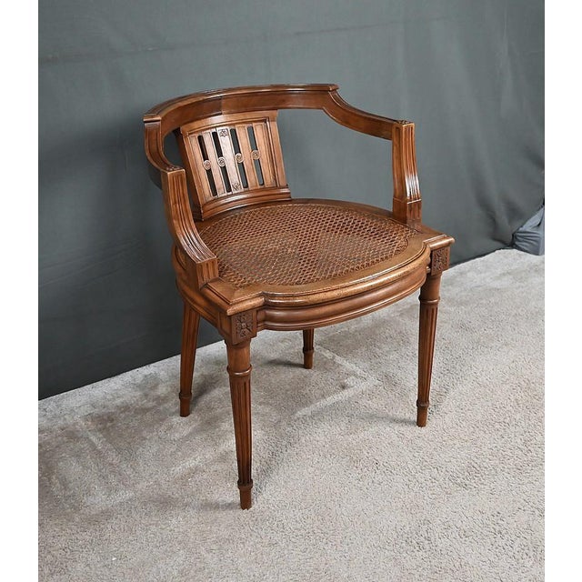 Small Late 19th Century Louis XVI Style Walnut Office Chair For Sale - Image 3 of 18