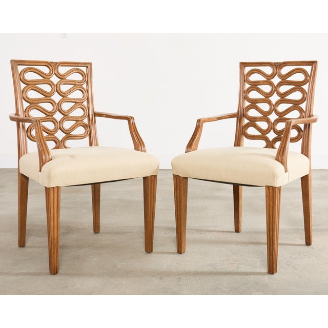 Neoclassical Pair of Dessin Fournir Ribbon-Back Oak Dining Armchairs For Sale - Image 3 of 18