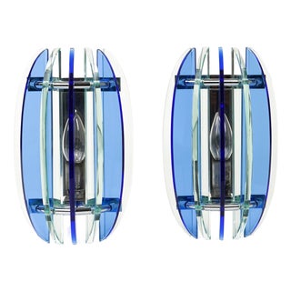 Mid-Century Wall Sconces in Colored Glass & Chrome attributed to Veca, Italy, 1970s, Set of 2 For Sale