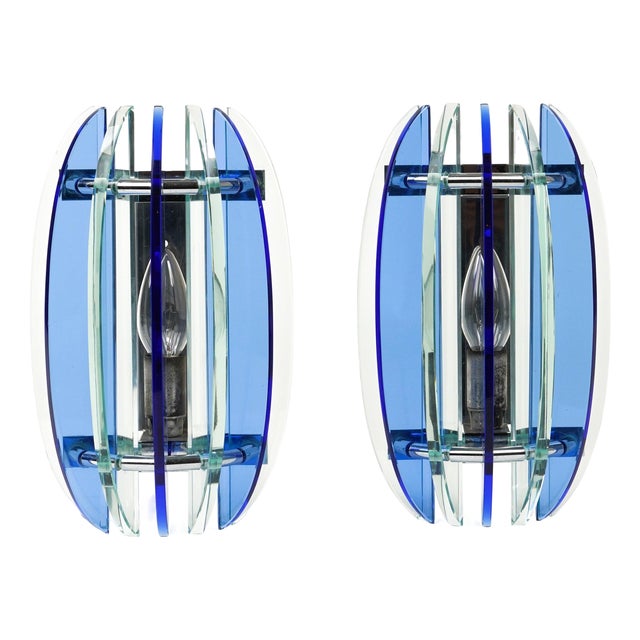 Mid-Century Wall Sconces in Colored Glass & Chrome attributed to Veca, Italy, 1970s, Set of 2 For Sale