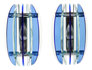 Mid-Century Wall Sconces in Colored Glass & Chrome attributed to Veca, Italy, 1970s, Set of 2