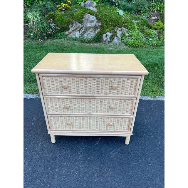 Petite Three Drawer Chest, Wicker and Wood, Bohemian Style, 1980s For Sale In New York - Image 6 of 18