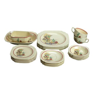 Early 20th Century Homer Laughlin Riviera Hacienda Porcelain Hacienda Dinner Set- 24 Pieces For Sale