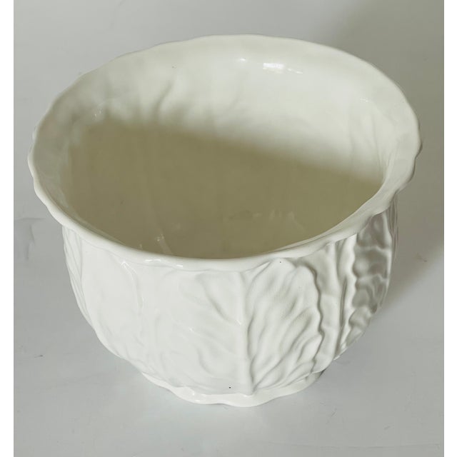Shabby Chic 1960s Coalport England Ceramic Cabbage Leaf Planter Pot For Sale - Image 3 of 4