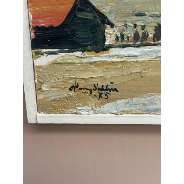 Harry Sahlin, Houses by the Shore, 1975, Oil on Panel, Framed For Sale - Image 13 of 18