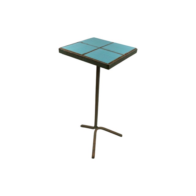 Modern Modern Azure Iron and Tiles Side Table, France 1960s For Sale - Image 3 of 9