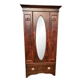 1900s Antique English Linen Press With Oval Mirror For Sale