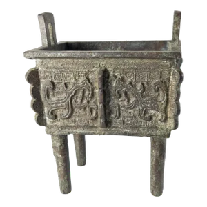 20th Century Chinese Verdigris Ritual Bronze Ding Form Vessel or Censer