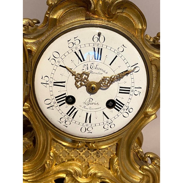 19thC Japy Frères Louis XV Gold Ormolu Bronze Mantel Clock 1pc For Sale - Image 9 of 18