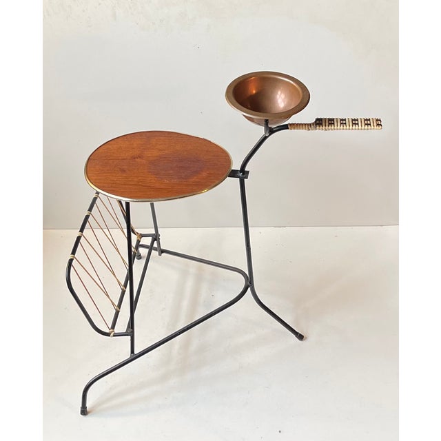 1950s Danish Smokers Side Table and Magazine Rack in Teak and String Iron, 1950s For Sale - Image 5 of 10
