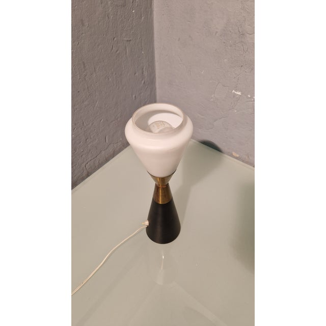 Mid-Century Modern Table Lamp in Iron, Brass and Glass with Black Lampshade, 1950s For Sale - Image 3 of 11