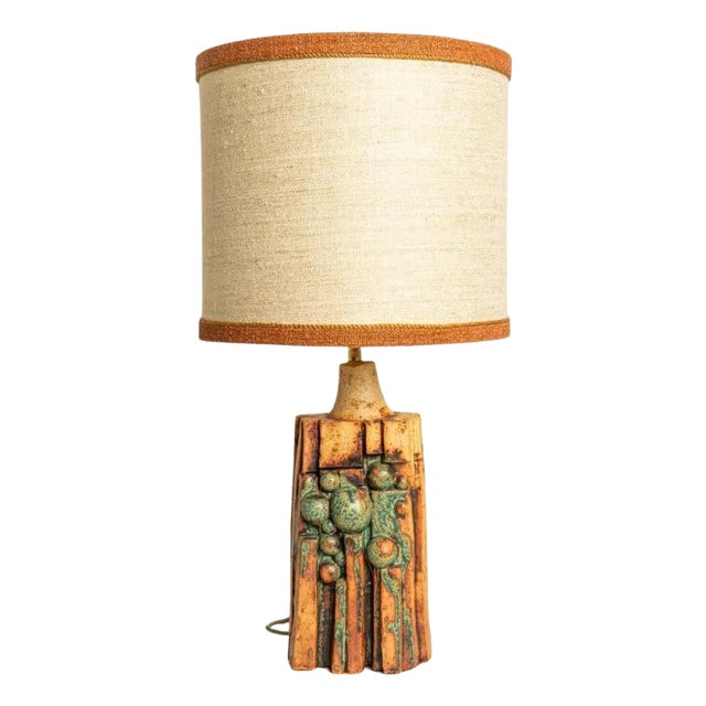 Ceramic Table Lamp with Custom Silk Lampshade by René Houben, 1960s For Sale
