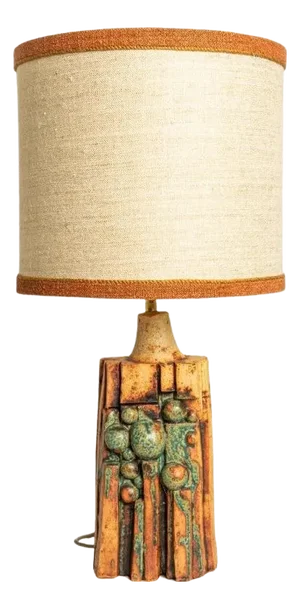 Ceramic Table Lamp with Custom Silk Lampshade by René Houben, 1960s