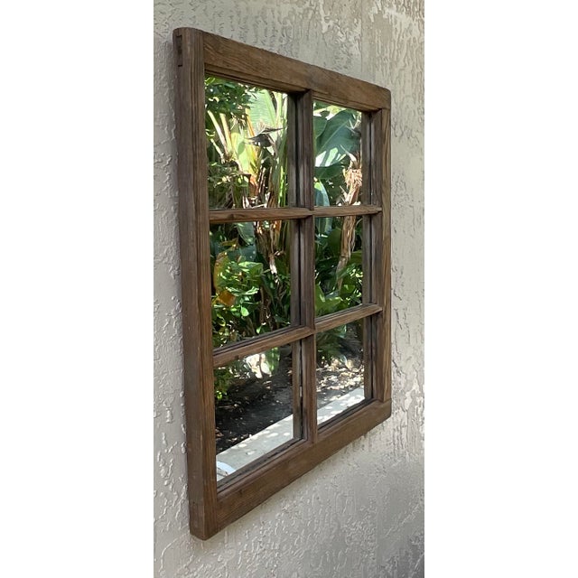 Vintage Rustic Wood Window Pane Wall Mirror Salvaged North Carolina Mountain For Sale - Image 4 of 13